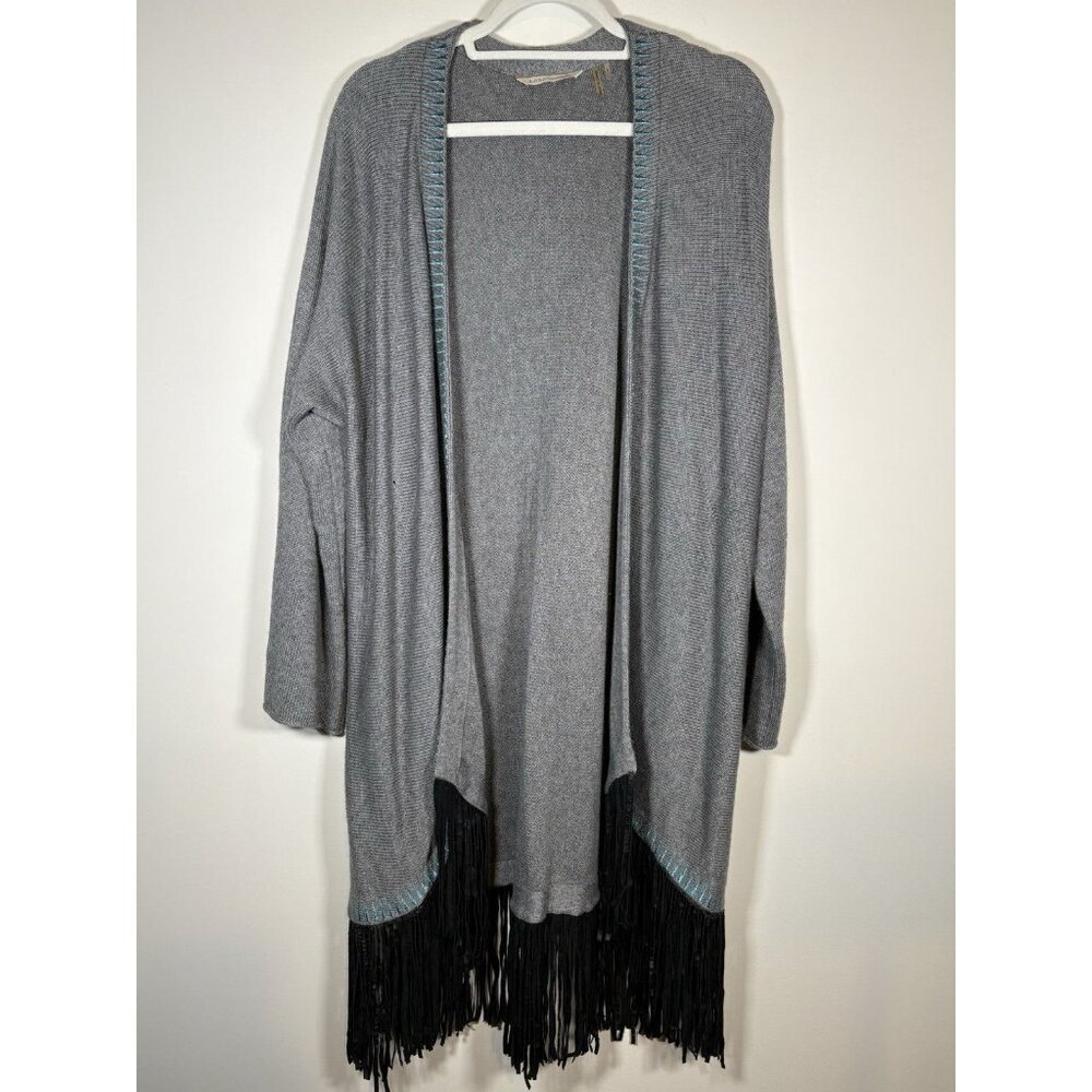 Soft Surroundings Cardigan Gray Fringe Wool Cashmere Blend Boho Relaxed Large